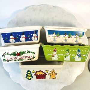 Vintage Loaf Pans Festive 8X2 Lot Of 5 Ceramic Holiday Bake‎ Gift